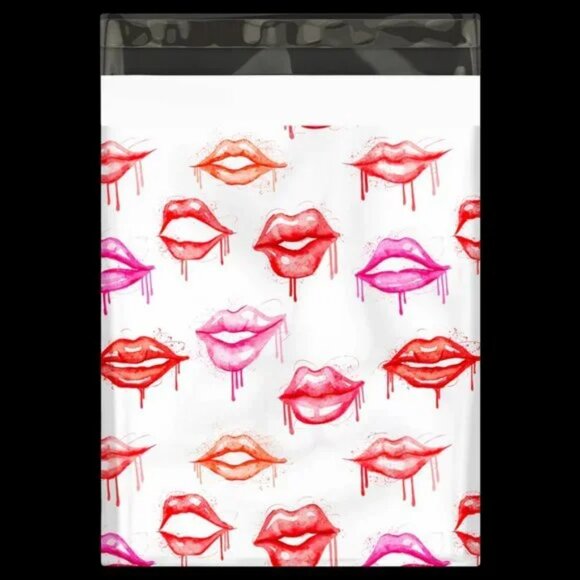 30 Poly Mailers/shipping Bags/ 30 Thank you Stickers - Lipstick pattern & white - Picture 2 of 3
